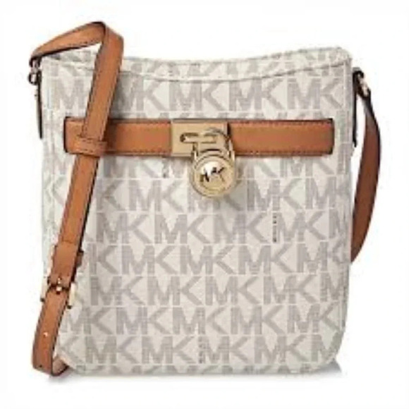 Michael Kors Hamilton Monogram Crossbody Messenger  Purse Bag Vanilla - Picture 1 of 8